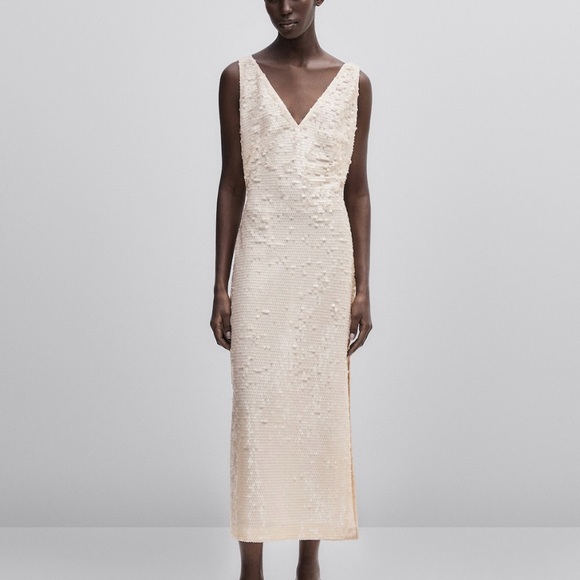 Massimo Dutti pale pink/cream sequin dress - Picture 1 of 3